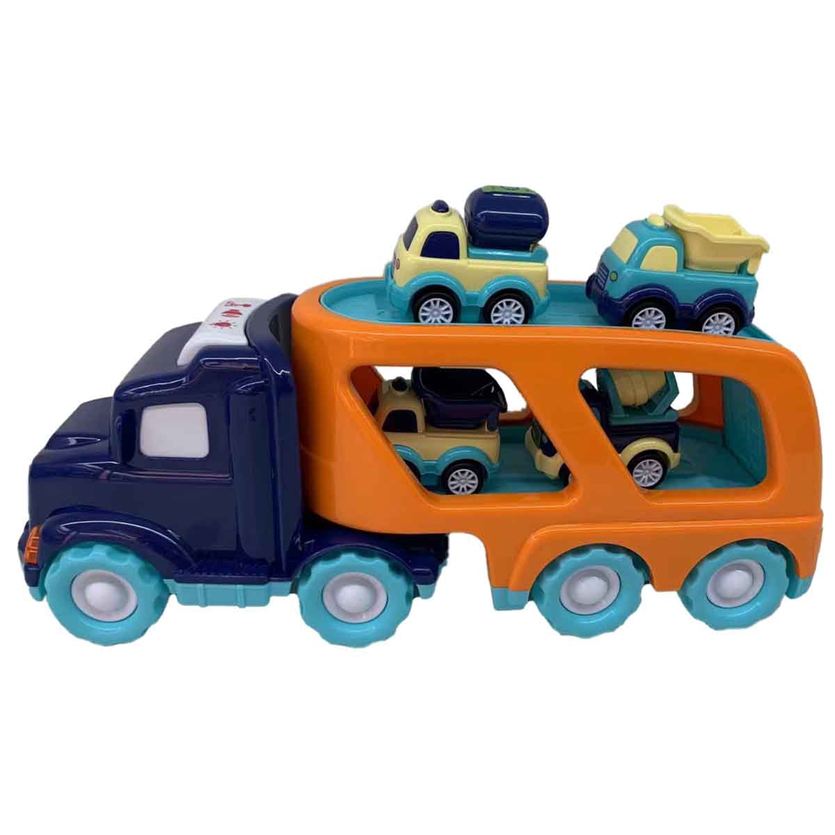 شين بينغ يو مجموعة شاحنة مدينة احتكاكية بضوء وصوت مع 4 سيارات سحب خلفي رقم PC66-03 للجنسين، من عمر 3-4 سنوات