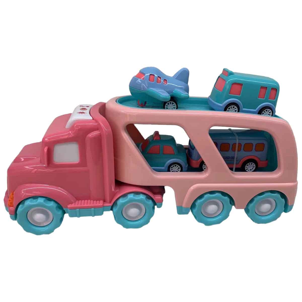 شين بينغ يو مجموعة شاحنة مدينة احتكاكية بضوء وصوت مع 4 سيارات سحب خلفي رقم PC66-05 للجنسين، من عمر 3-4 سنوات