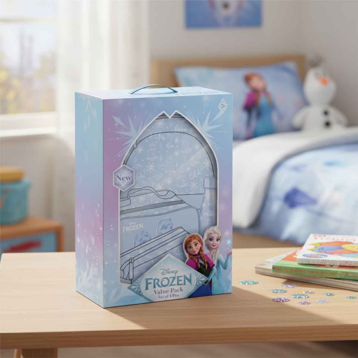 فروزن مجموعة حقيبة ظهر 4 في 1 مع صندوق غداء وزجاجة ومقلمة