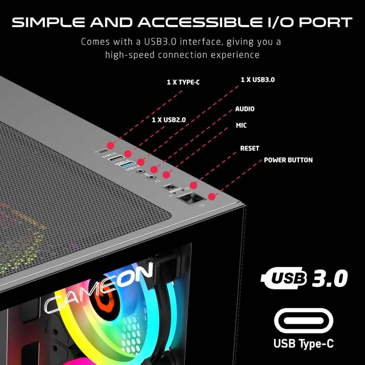 Game On Black Emperor Midnight Series Mid Tower Gaming PC Case