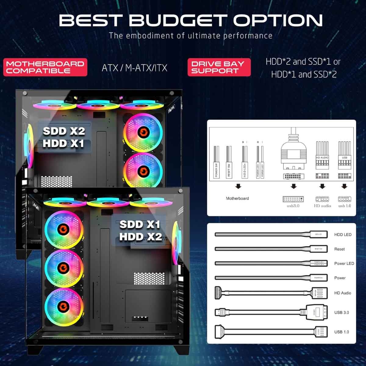 Game On Black Emperor Midnight Series Mid Tower Gaming PC Case