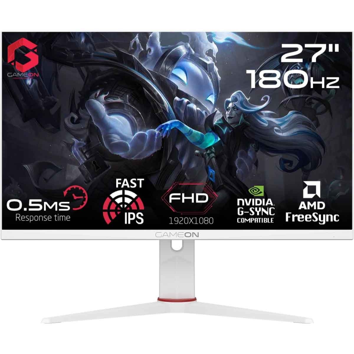 جيم أون شاشة ألعاب FHD بحجم 27" 180Hz Fast IPS سلسلة Arctic Pro بيضاء موديل GOA27FHD180IPS