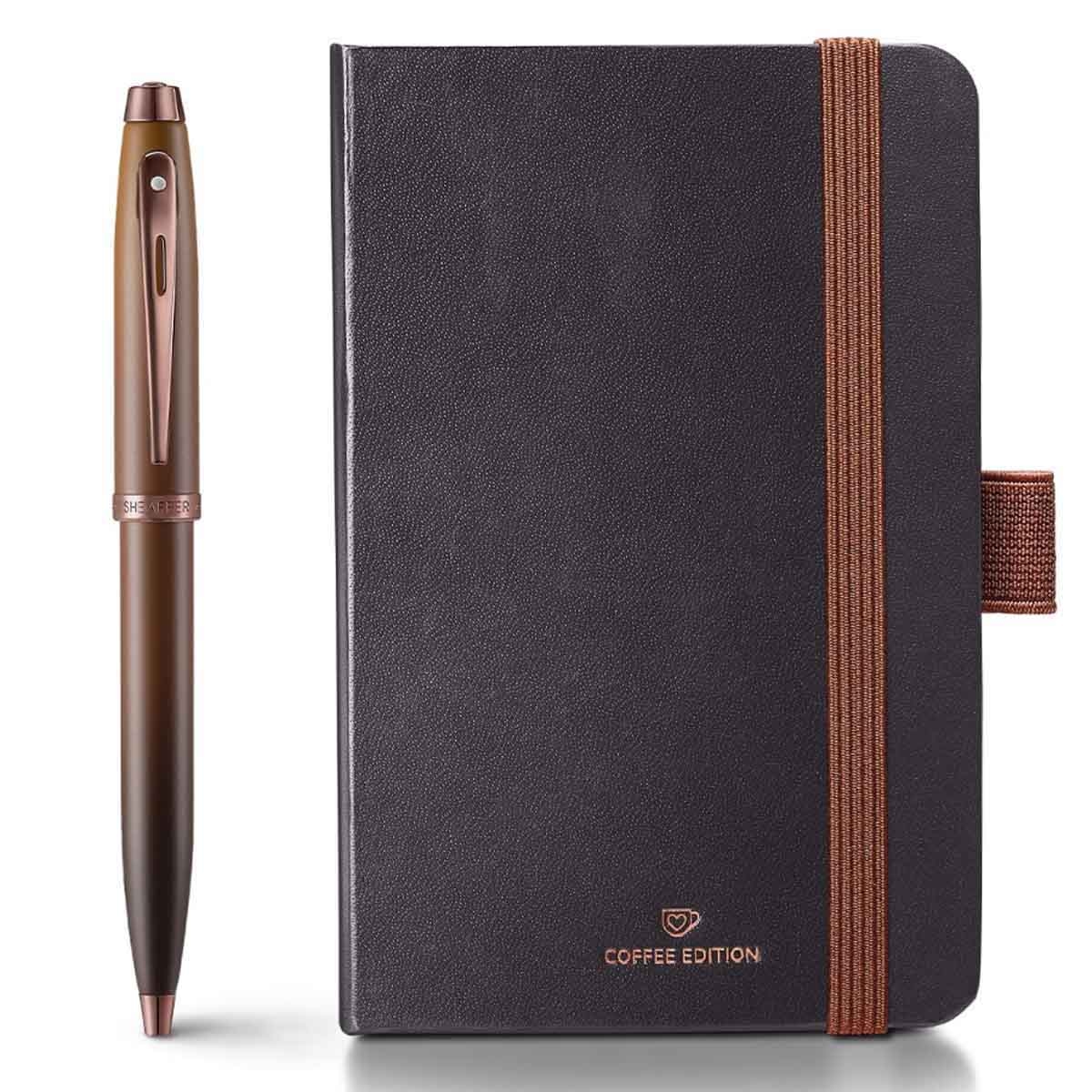 شيفر طقم هدية قلم حبر جاف 100 بني قهوة مطفي مع دفتر صغير لون قهوة