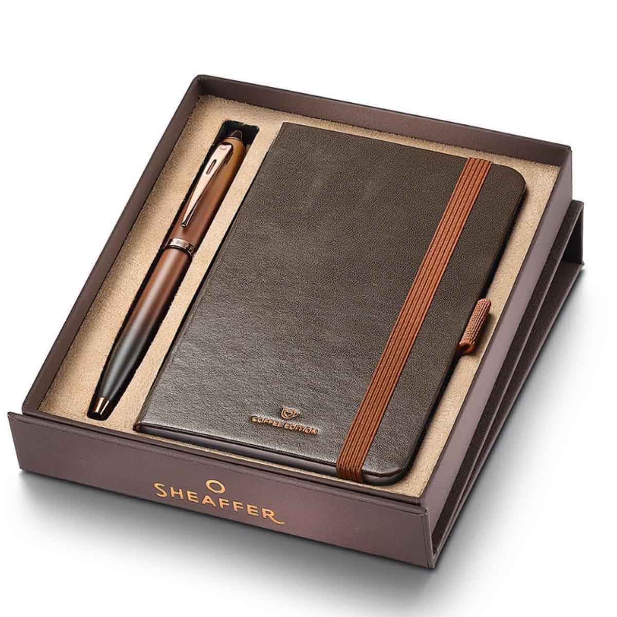 شيفر طقم هدية قلم حبر جاف 100 بني قهوة مطفي مع دفتر صغير لون قهوة