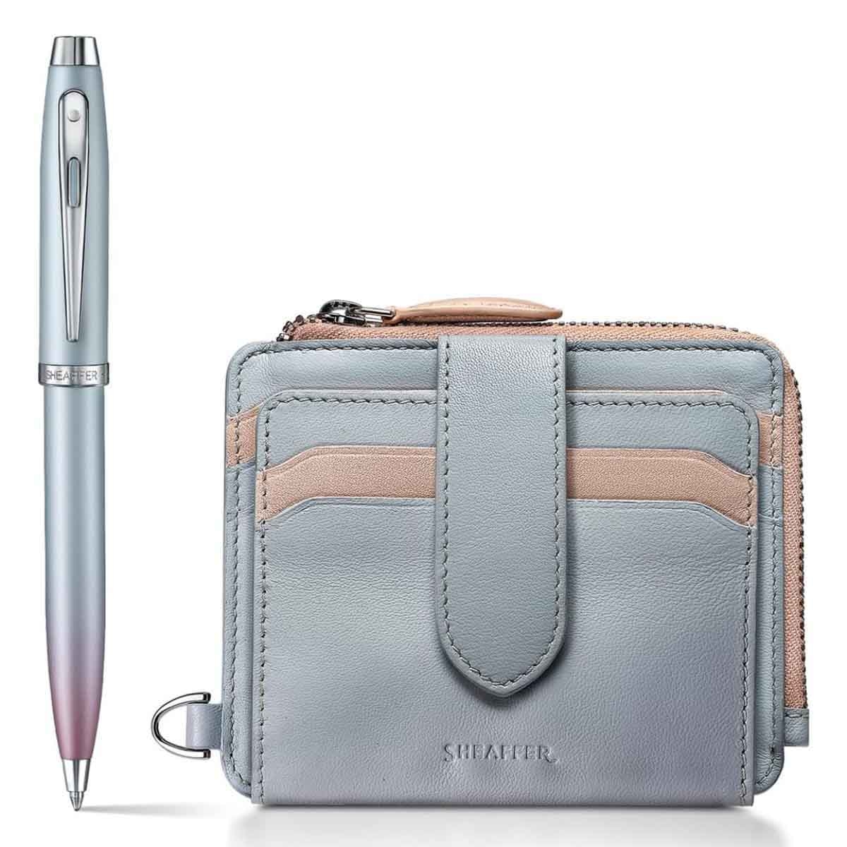 شيفر طقم هدية قلم حبر جاف 100 تدرج لؤلؤي مع محفظة جيلّي باستيل