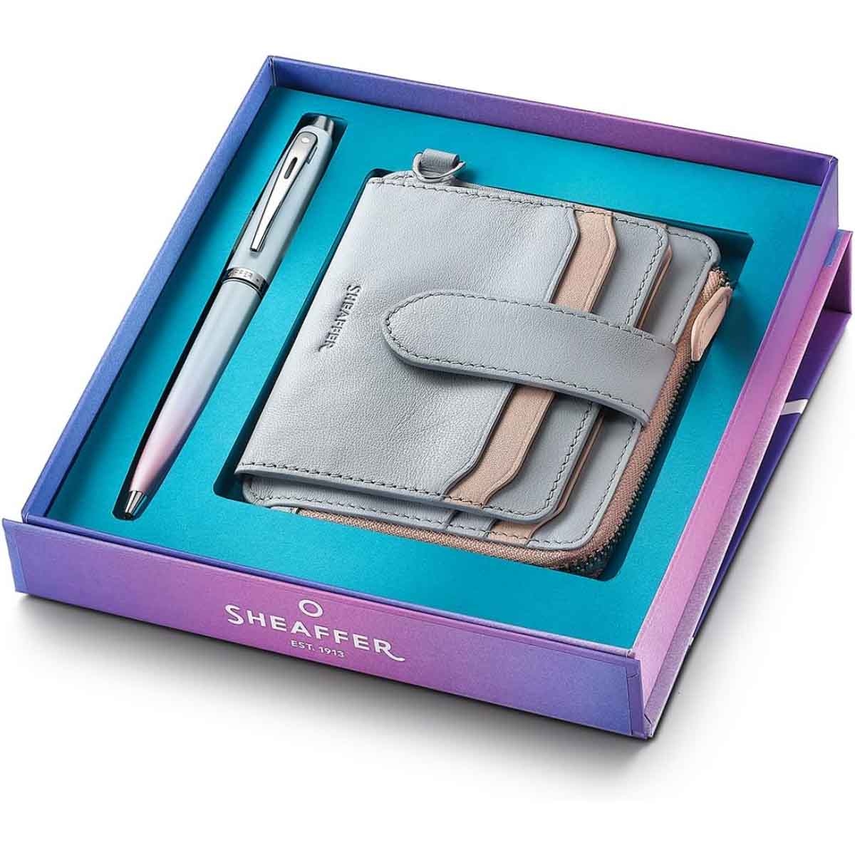 شيفر طقم هدية قلم حبر جاف 100 تدرج لؤلؤي مع محفظة جيلّي باستيل