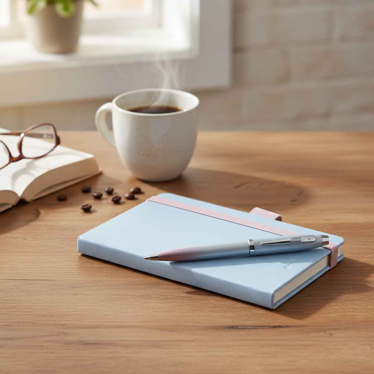 شيفر طقم هدية قلم حبر جاف 100 تدرج لؤلؤي مع دفتر صغير فضي معدني