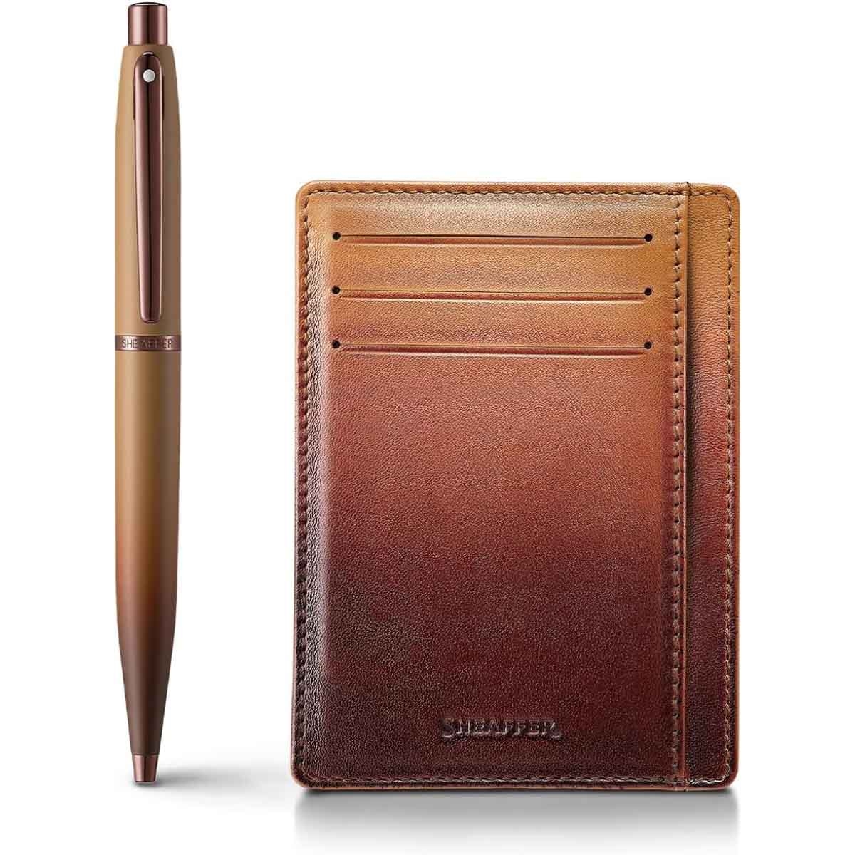 Sheaffer VFM 9428 Coffee Edition Matt Brown Ballpoint Pen with Coffee Brown Credit Card Holder Gift Set