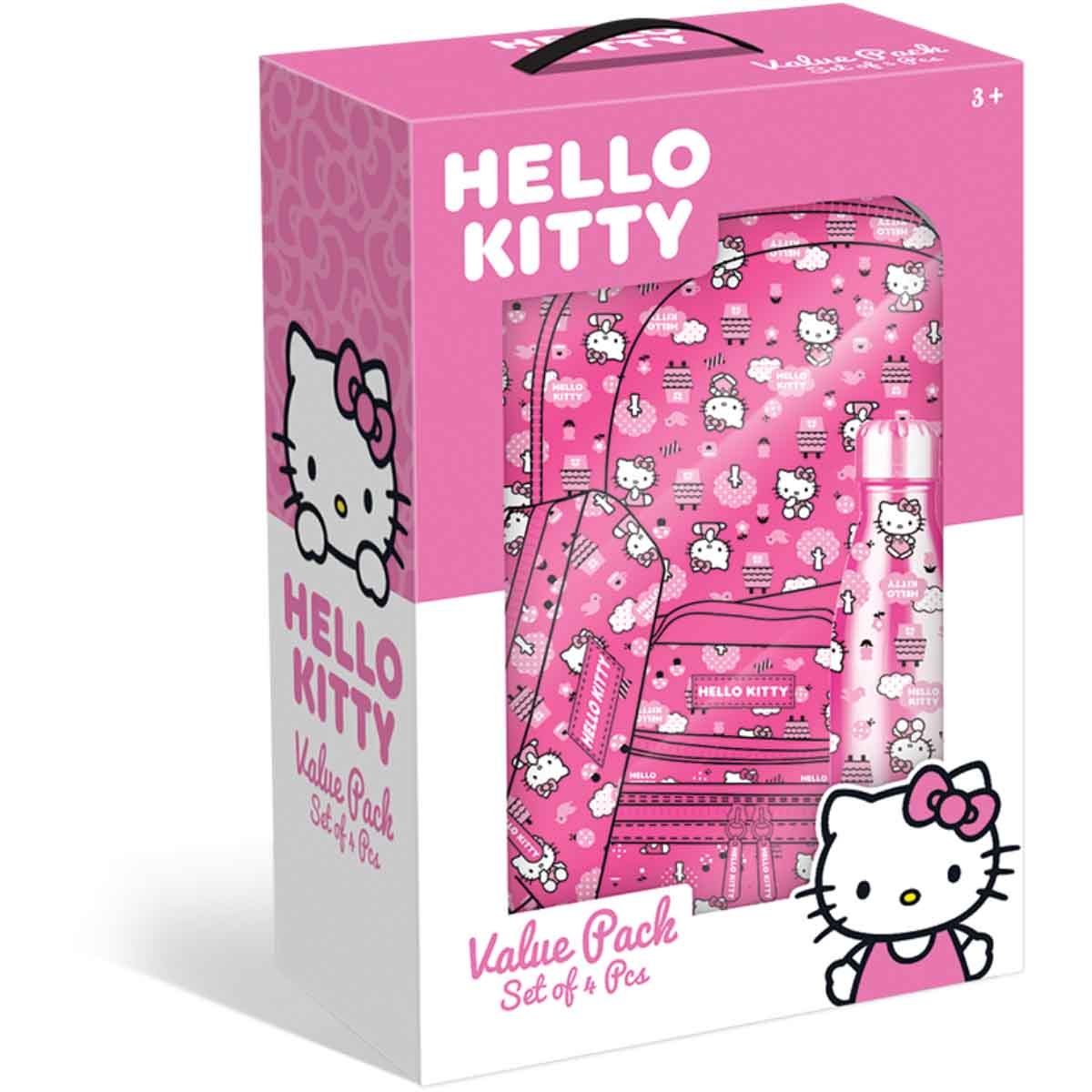 هيلو كيتي مجموعة حقيبة ظهر 4 في 1 مع حقيبة غداء معزولة وزجاجة ومقلمة