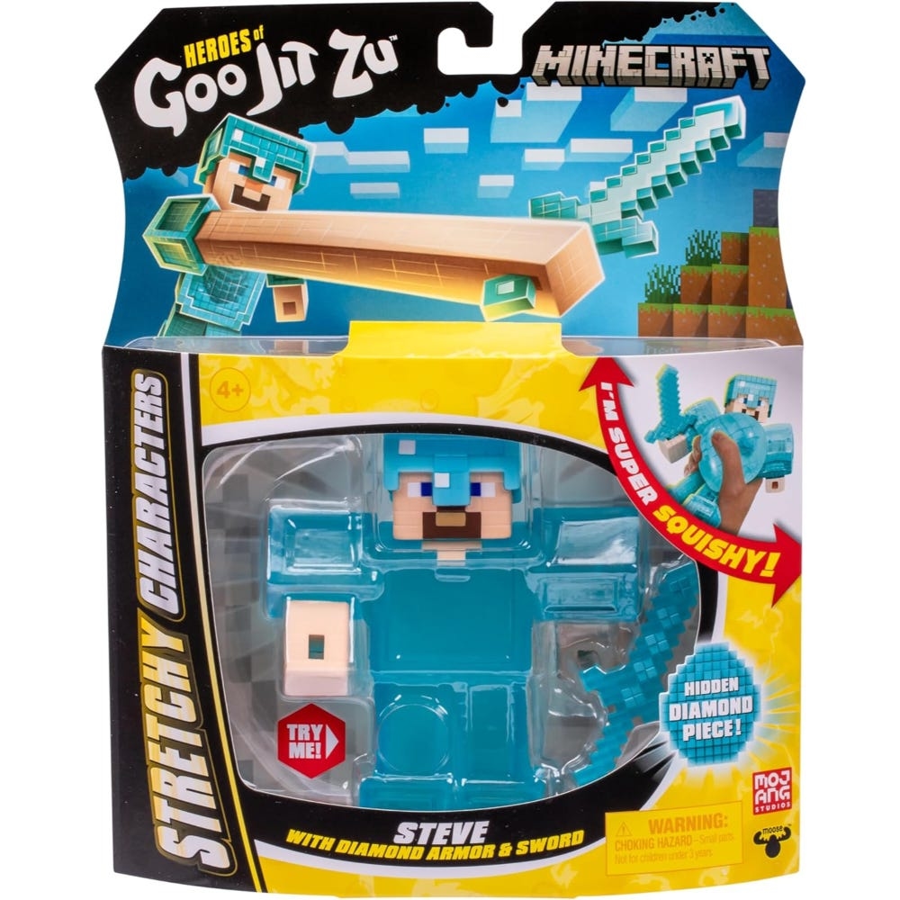 Heroes of Goo Jit Zu 4.5″ Minecraft Stretchy Characters Steve with Diamond Armor & Sword Action Figure Unisex, 5-7 Years