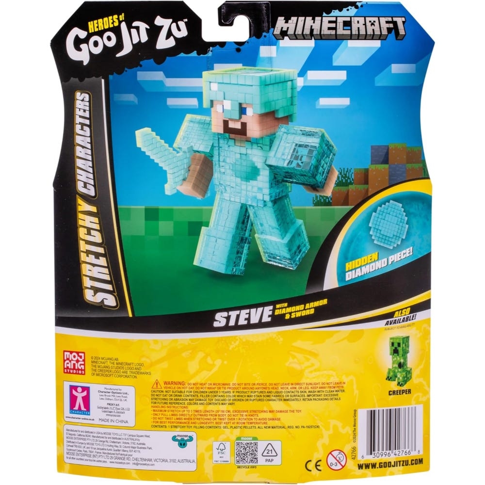 Heroes of Goo Jit Zu 4.5″ Minecraft Stretchy Characters Steve with Diamond Armor & Sword Action Figure Unisex, 5-7 Years