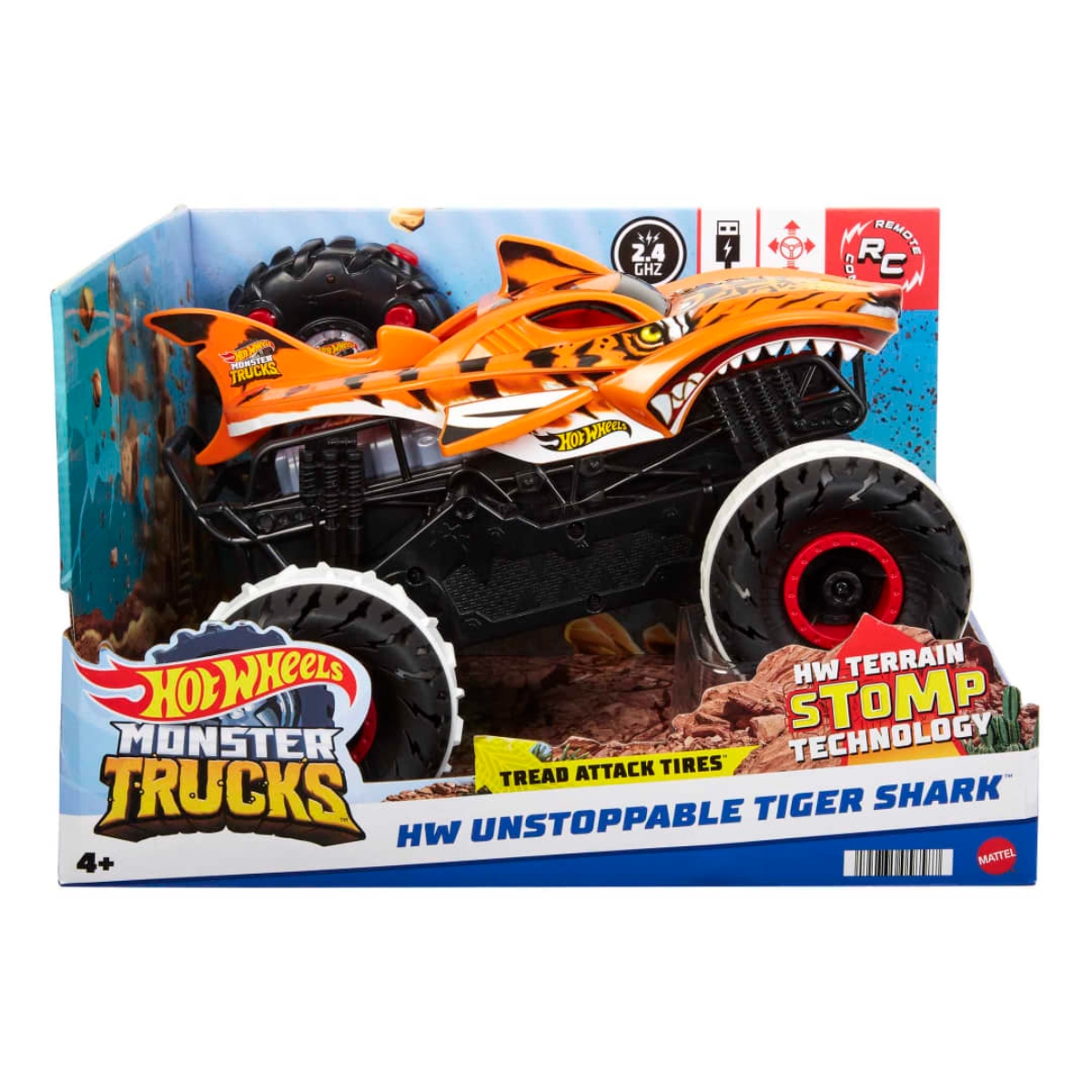 Hot Wheels 1:15 Scale Remote-Control Tiger Shark Monster Truck Unisex, 5-7 Years