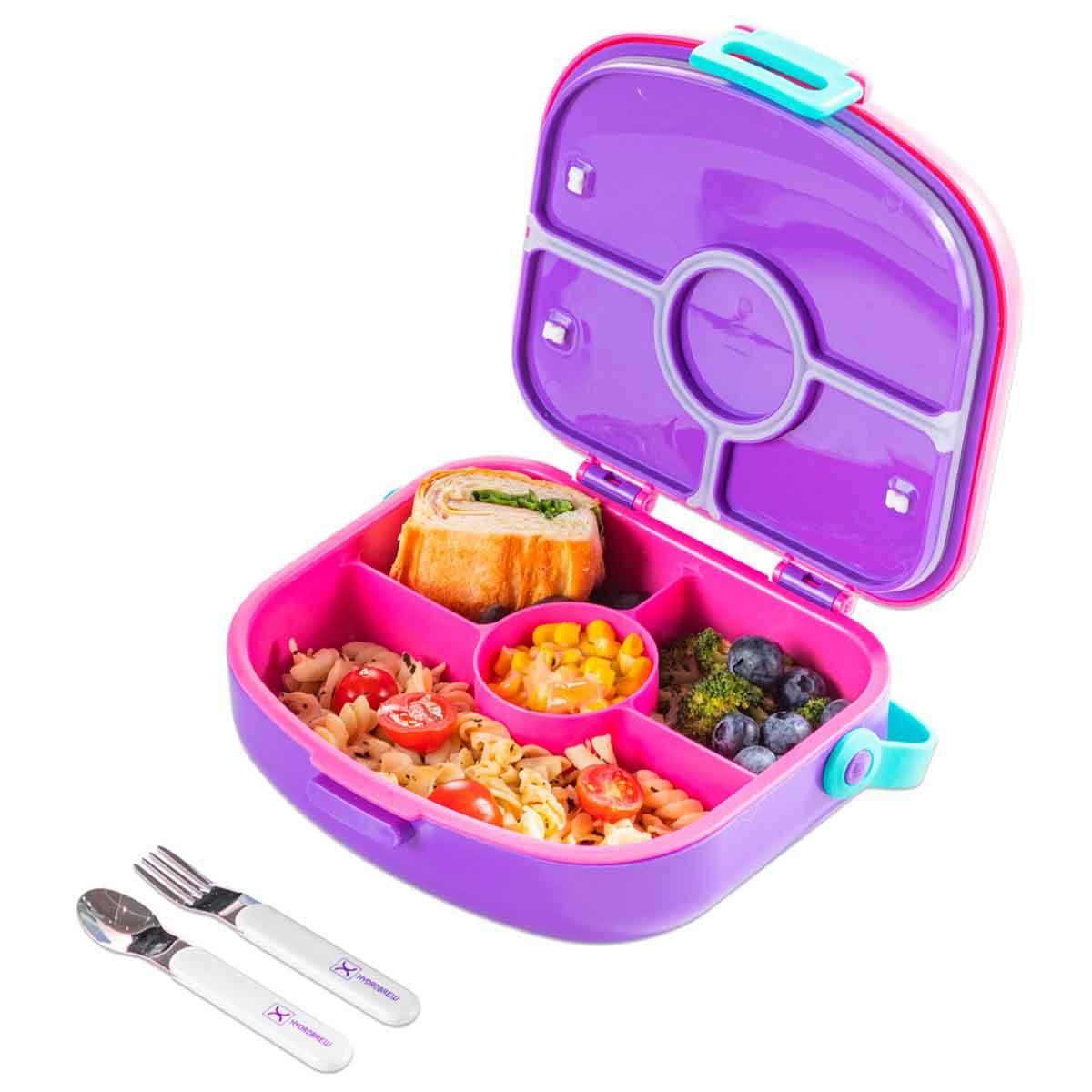 HYDROBREW Fuchsia 4-Compartment Bento Lunch Box with Spoon & Fork Set