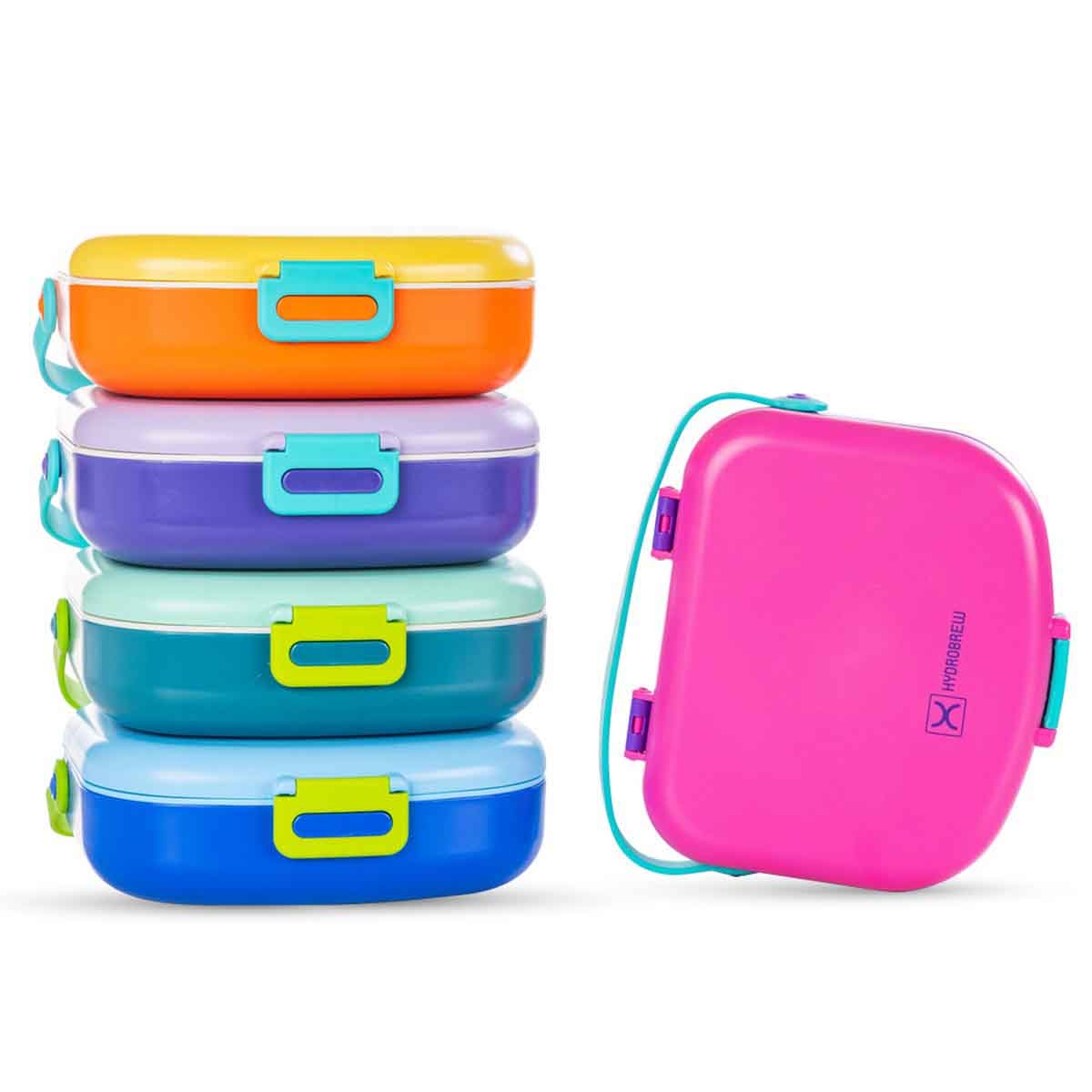 HYDROBREW Fuchsia 4-Compartment Bento Lunch Box with Spoon & Fork Set