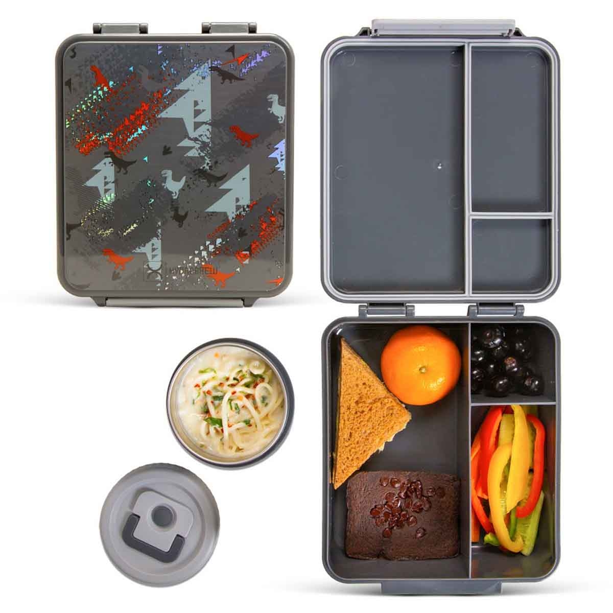 HYDROBREW Dinosaurs Bento Lunch Box with Steel Food Jar - Grey