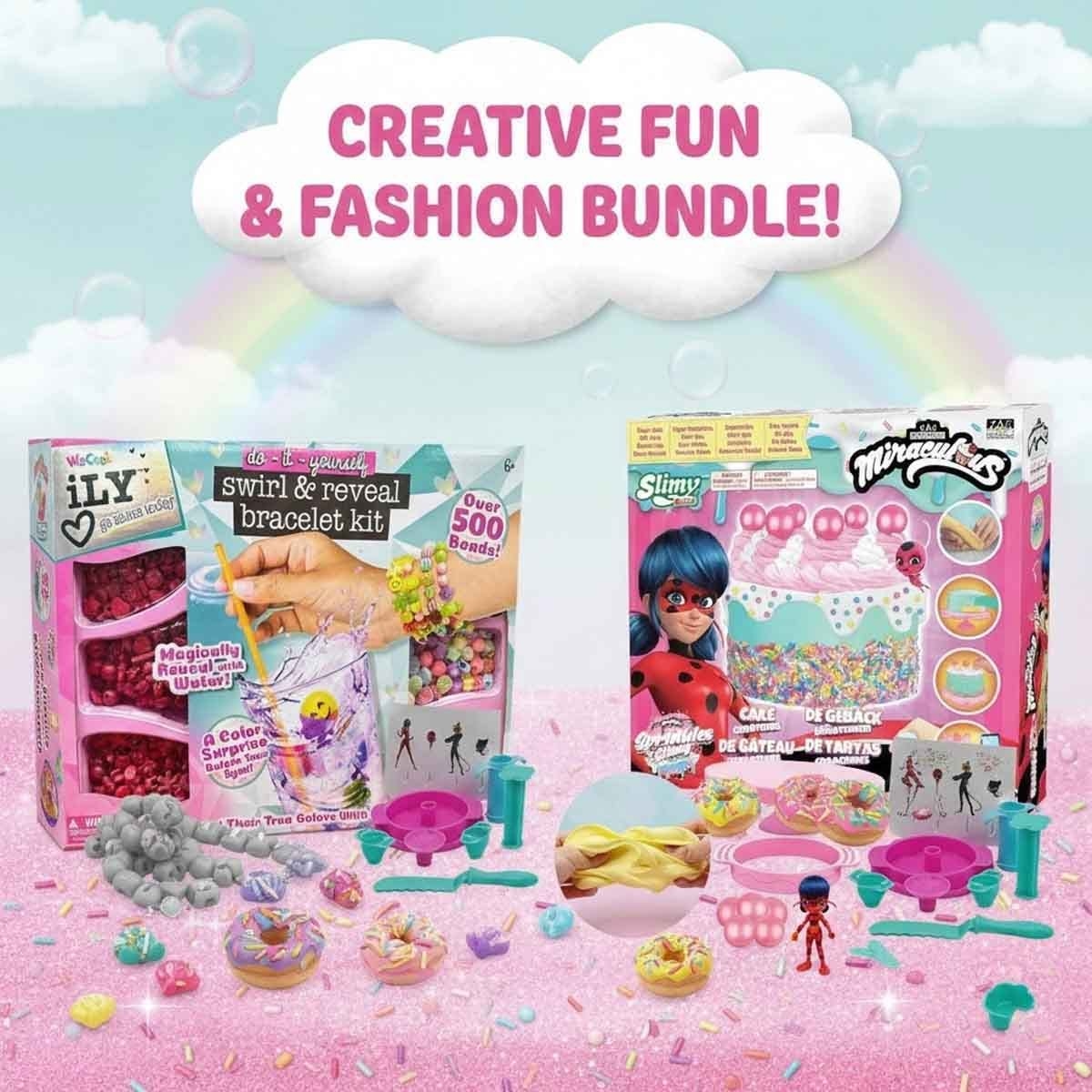 Ily Swirl & Reveal Bracelets & Miraculous Birthday Cake Slime Kit Bundle Pack Girls, 5-7 Years