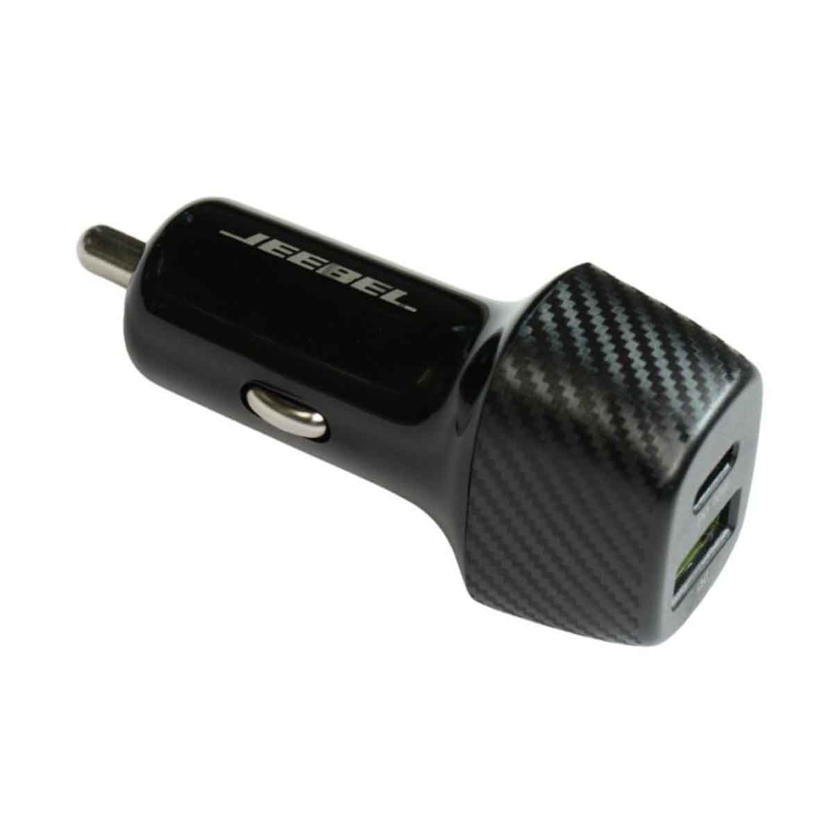 Jeebel Black 38W USB-C PD & USB A Q C3.0 Dual Port Car Charger with MFi Lightning Cable