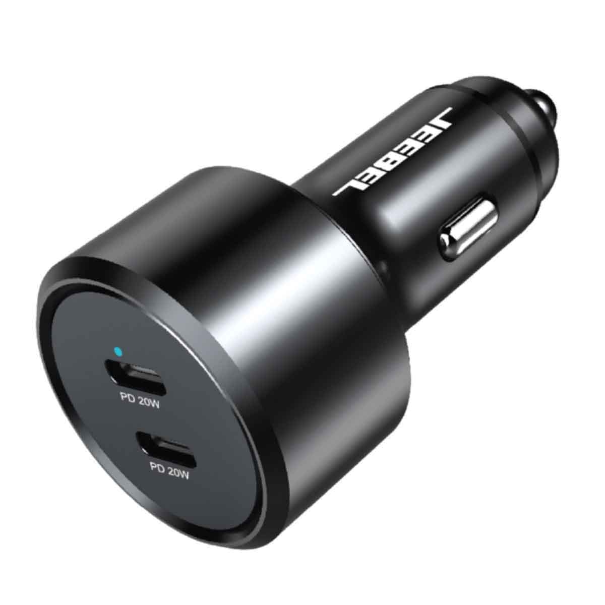 جيبل شاحن سيارة USB-C PD مزدوج المنافذ 40 واط باللون الأسود