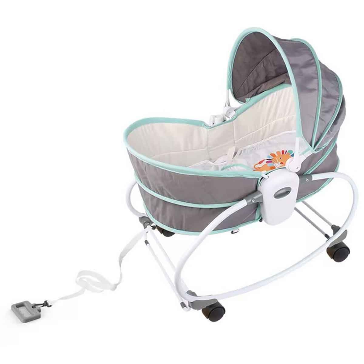 Kikibebe 5-in-1 Grey Adjustable Cozy Rocker Bassinet with 360° Rotating Seat & Music Toddler, 0-2 Years