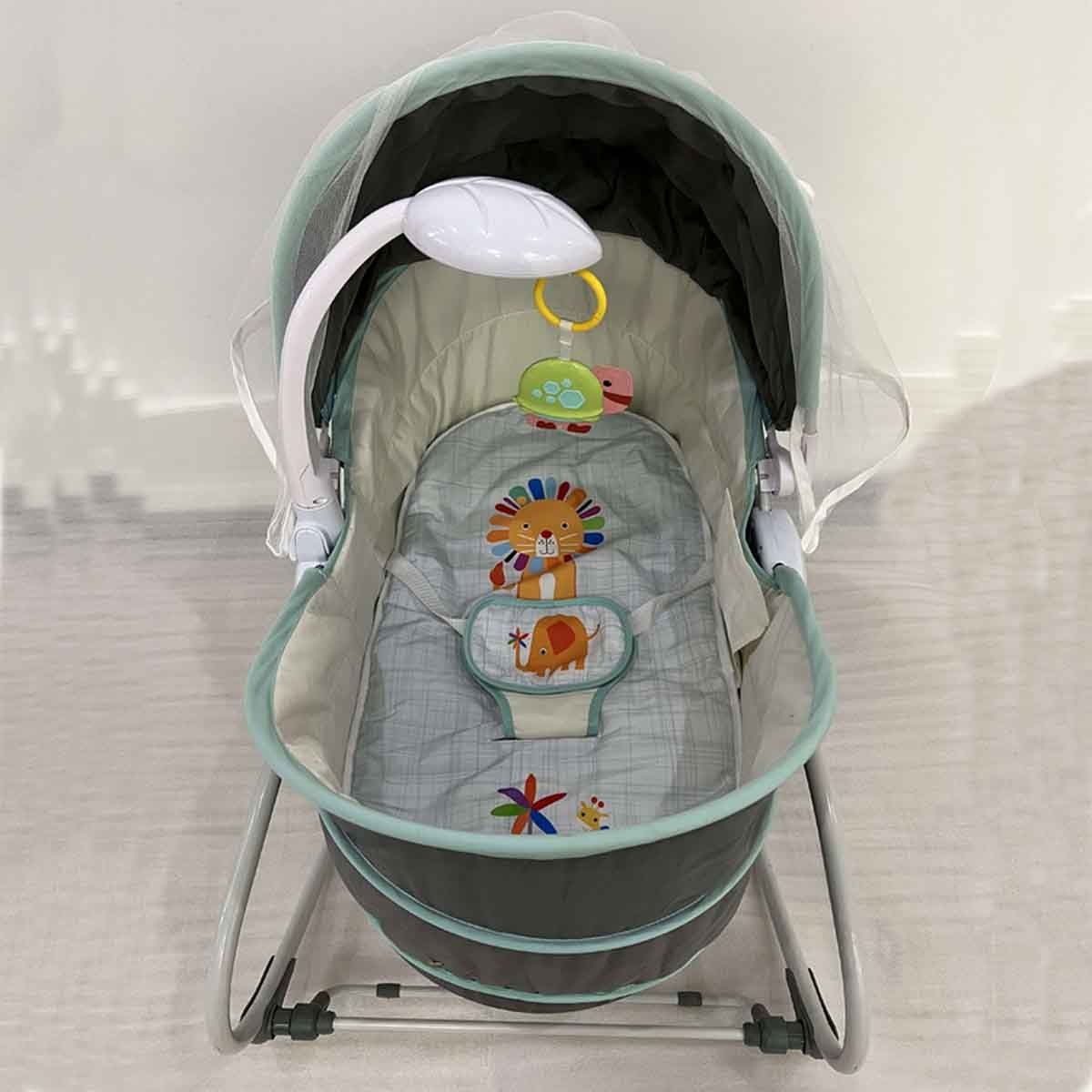 Kikibebe 5-in-1 Grey Adjustable Cozy Rocker Bassinet with 360° Rotating Seat & Music Toddler, 0-2 Years