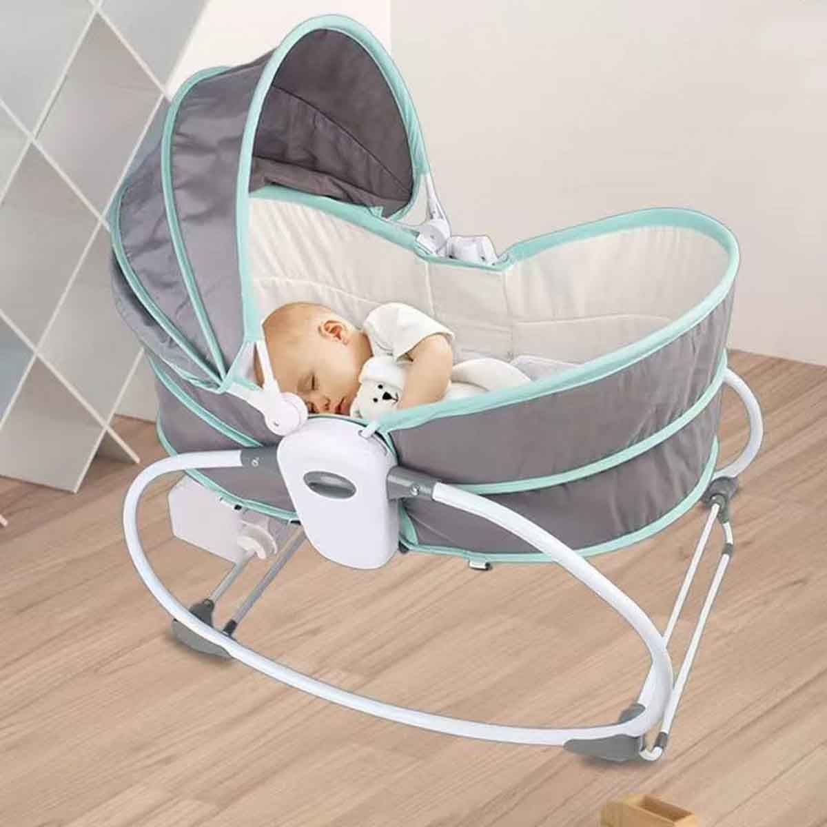 Kikibebe 5-in-1 Grey Adjustable Cozy Rocker Bassinet with 360° Rotating Seat & Music Toddler, 0-2 Years