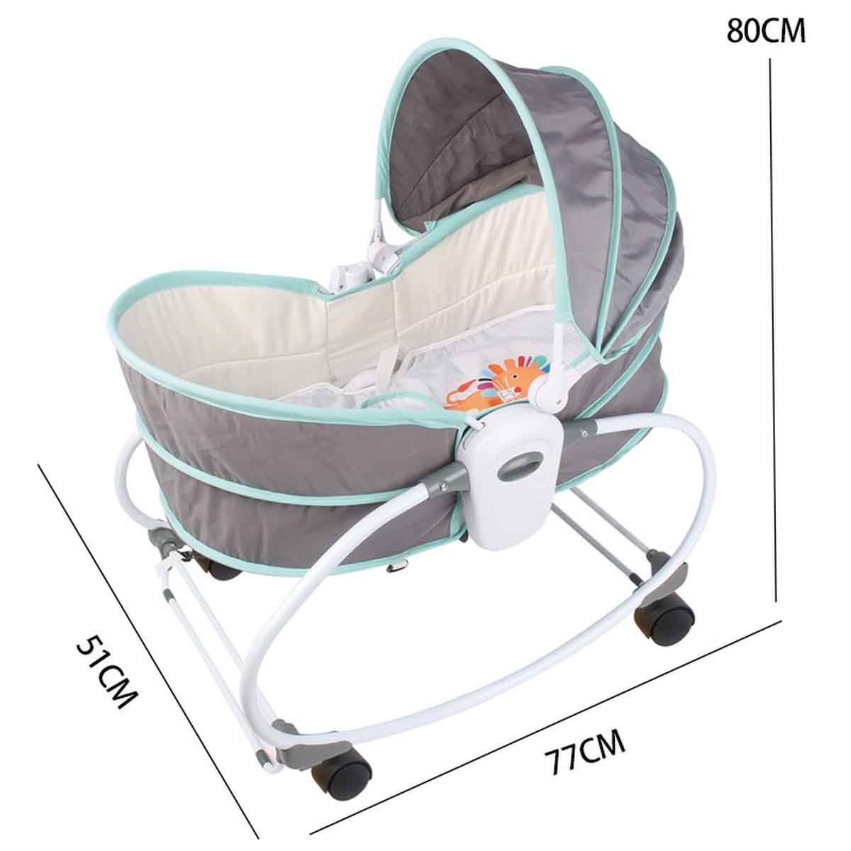 Kikibebe 5-in-1 Grey Adjustable Cozy Rocker Bassinet with 360° Rotating Seat & Music Toddler, 0-2 Years