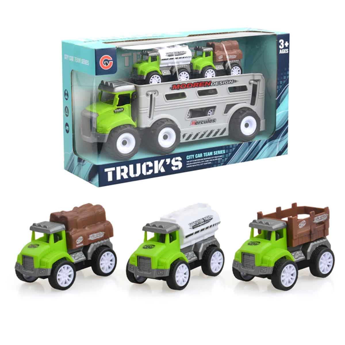 كيكبيبي مجموعة شاحنات احتكاك زراعية بثلاث سيارات سحب للخلف للأولاد، من 3 إلى 4 سنوات