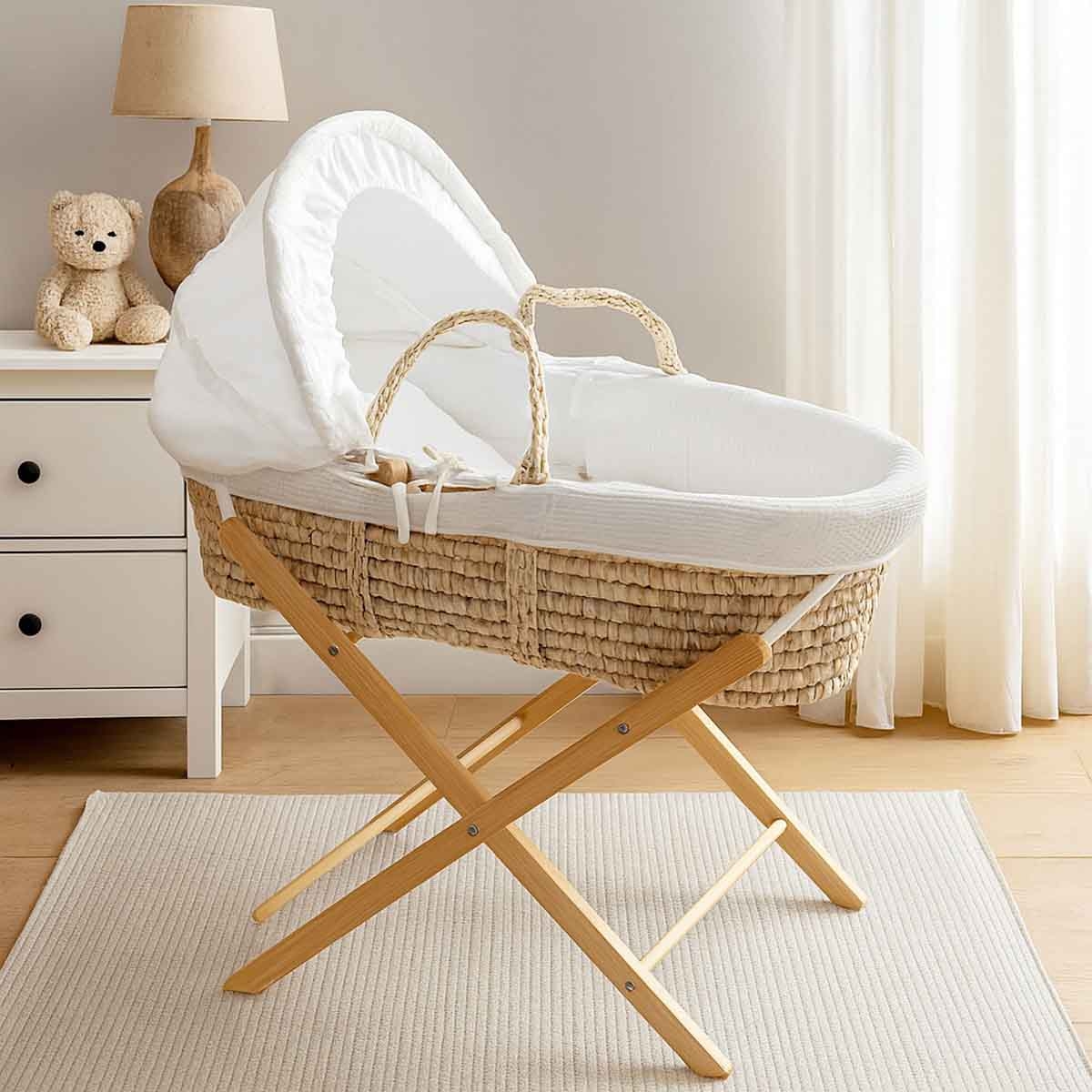 Kikibebe Wooden Fun Moment Moses Basket with Foldable Stand Toddler, 0-2 Years