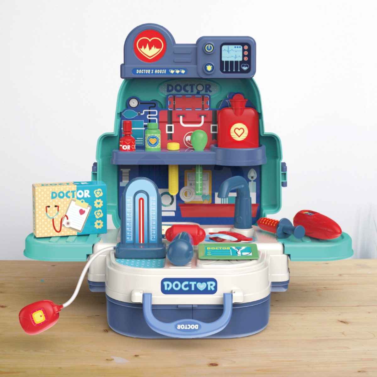 ليتل ستوري مجموعة لعب تقمص الأدوار طبيب/ممرضة/عيادة 3 في 1 على شكل حقيبة مدرسية للجنسين، 3-4 سنوات