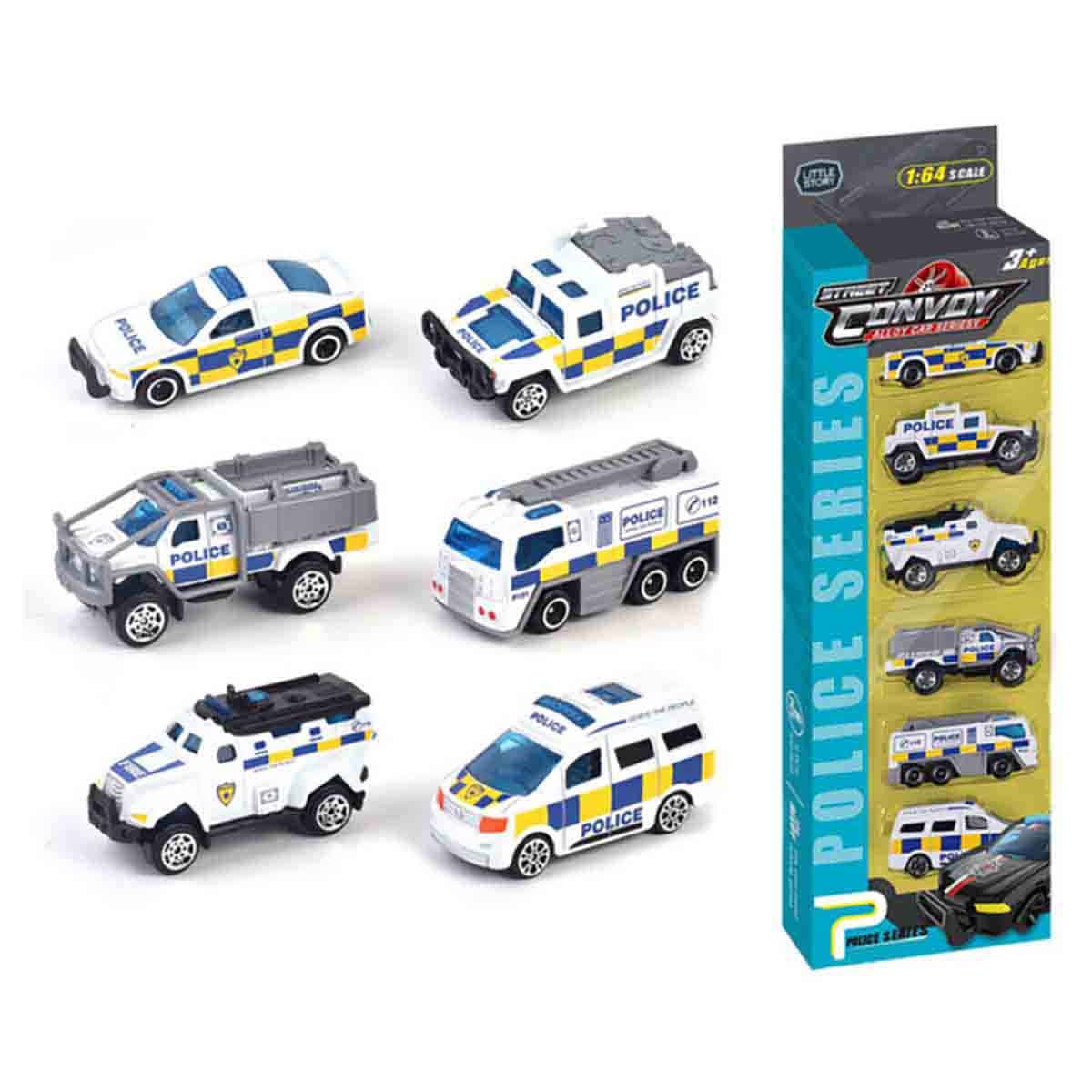 ليتل ستوري مجموعة 6 سيارات شرطة منزلقة من سبائك معدنية للجنسين، عمر 3-4 سنوات