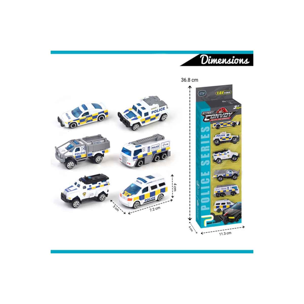 ليتل ستوري مجموعة 6 سيارات شرطة منزلقة من سبائك معدنية للجنسين، عمر 3-4 سنوات