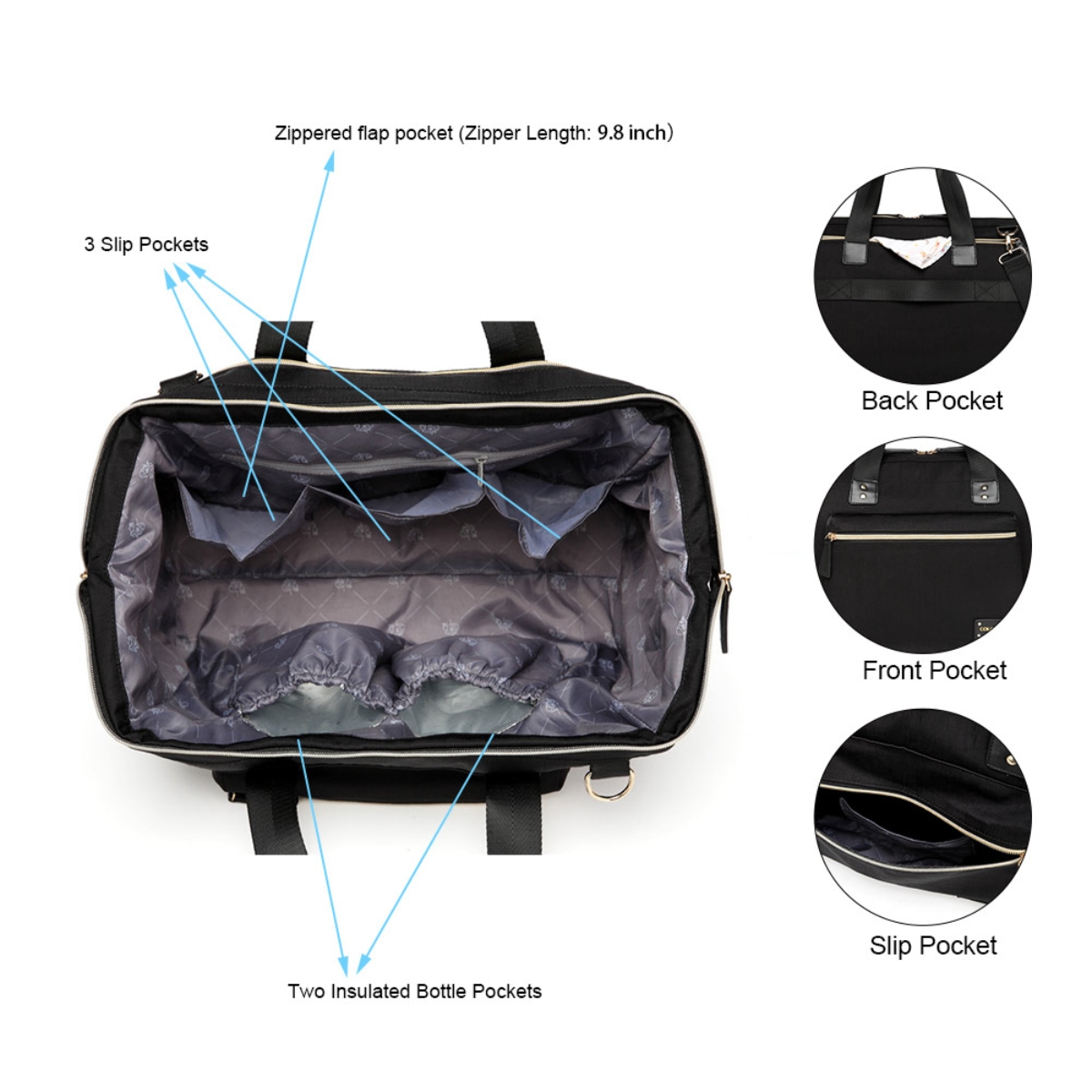 Little Story Black Zera Mom Dad Diaper Bag Toddler