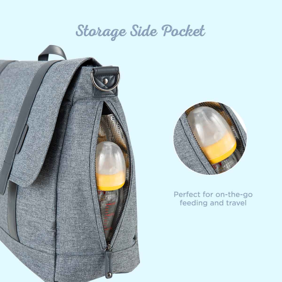 ليتل ستوري حقيبة حفاضات للأب باللون الرمادي مع سجادة تغيير وأحزمة عربة