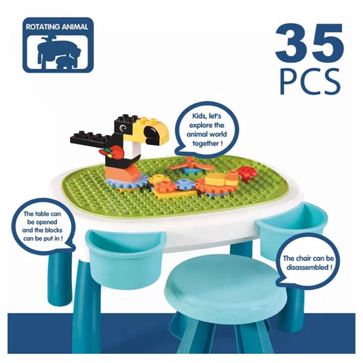 Little Story STEM Series DIY Spinning Puzzle Building Blocks Set with Stool