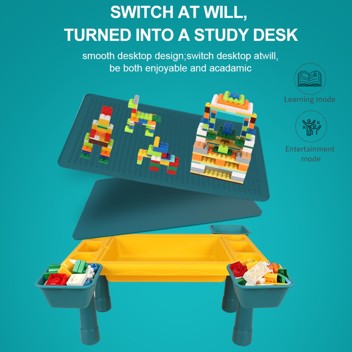 ليتل ستوري طاولة أنشطة 4 في 1 مع مقعد ومكعبات باللون الأخضر للجنسين من عمر 3 إلى 4 سنوات