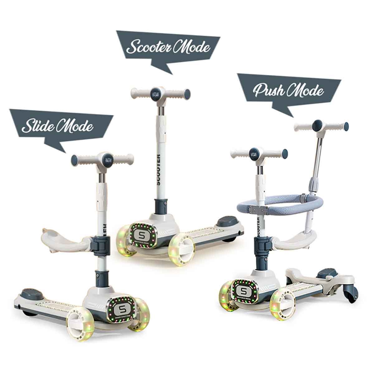 ليتل ستوري سكوتر للأطفال باللون الرمادي مع مقعد للركوب ومقبض دفع