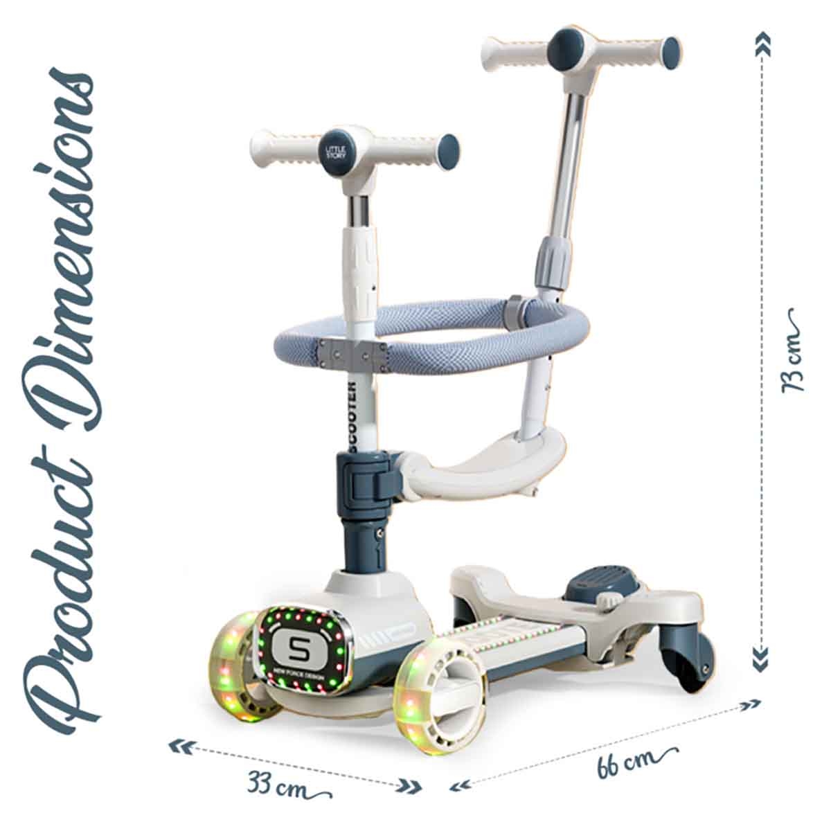 ليتل ستوري سكوتر للأطفال باللون الرمادي مع مقعد للركوب ومقبض دفع