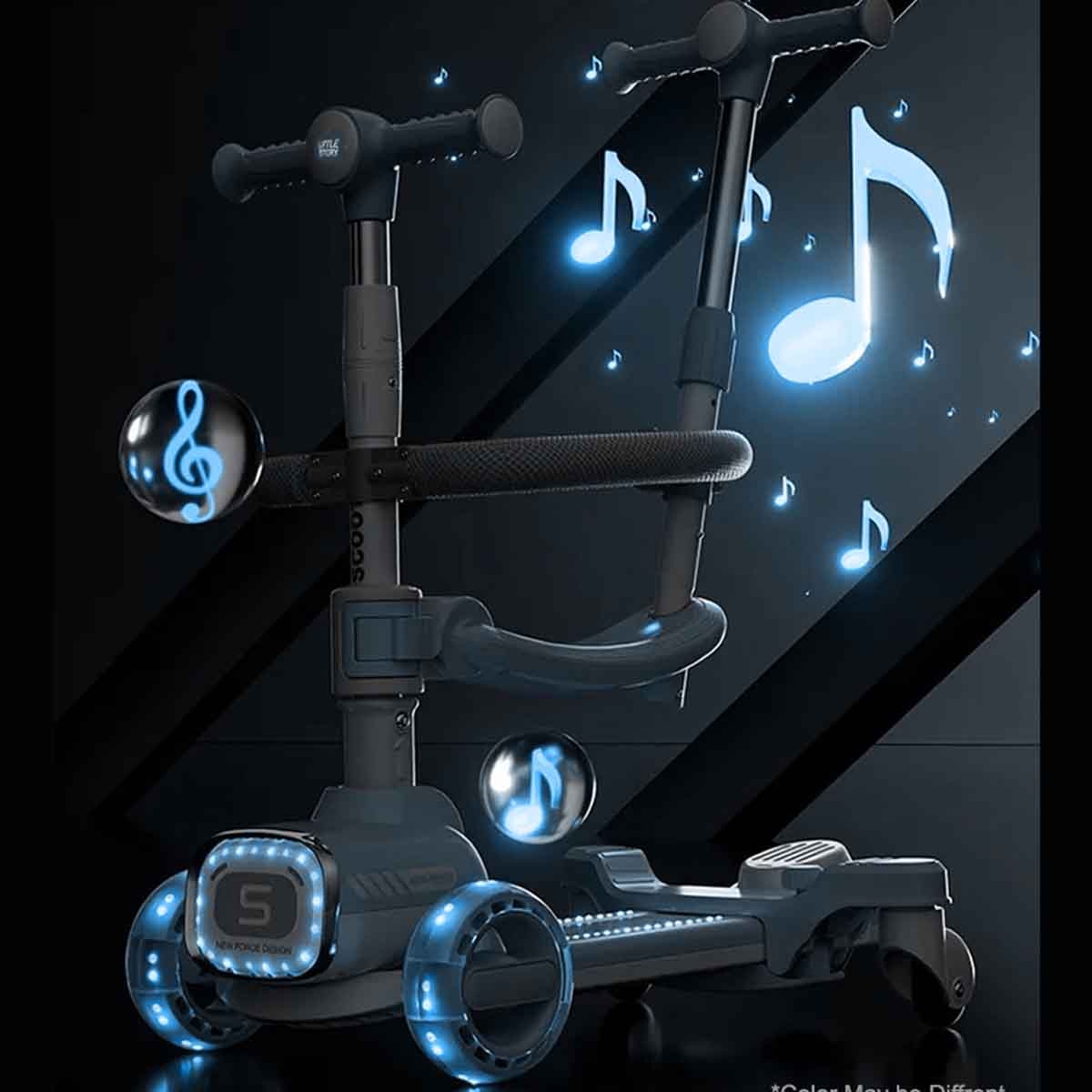 ليتل ستوري سكوتر للأطفال باللون الرمادي مع مقعد للركوب ومقبض دفع