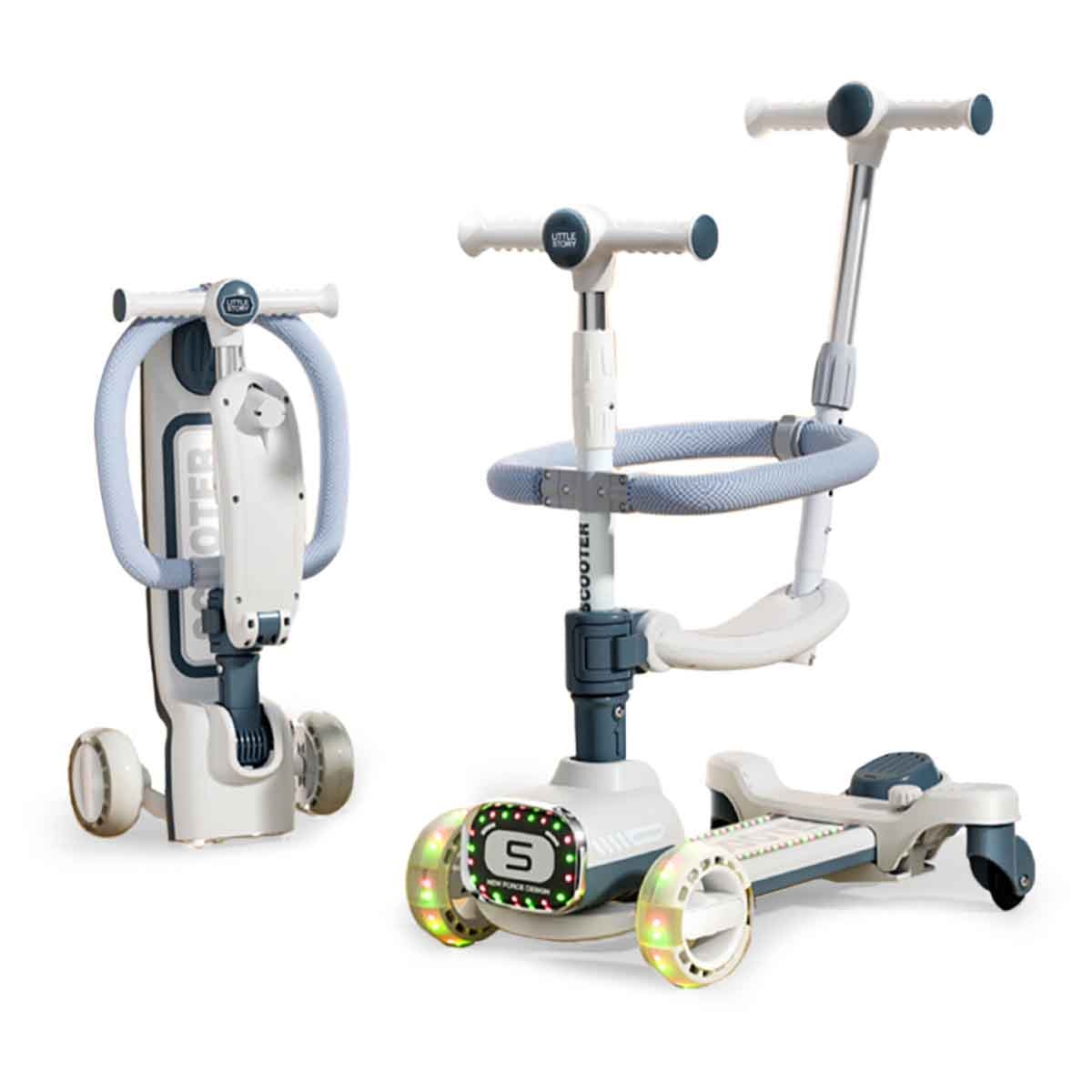 ليتل ستوري سكوتر للأطفال باللون الرمادي مع مقعد للركوب ومقبض دفع