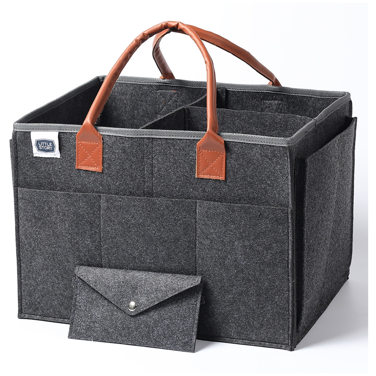 ليتل ستوري منظم حفاضات رمادي غامق كبير مع حقيبة سفر للرضع