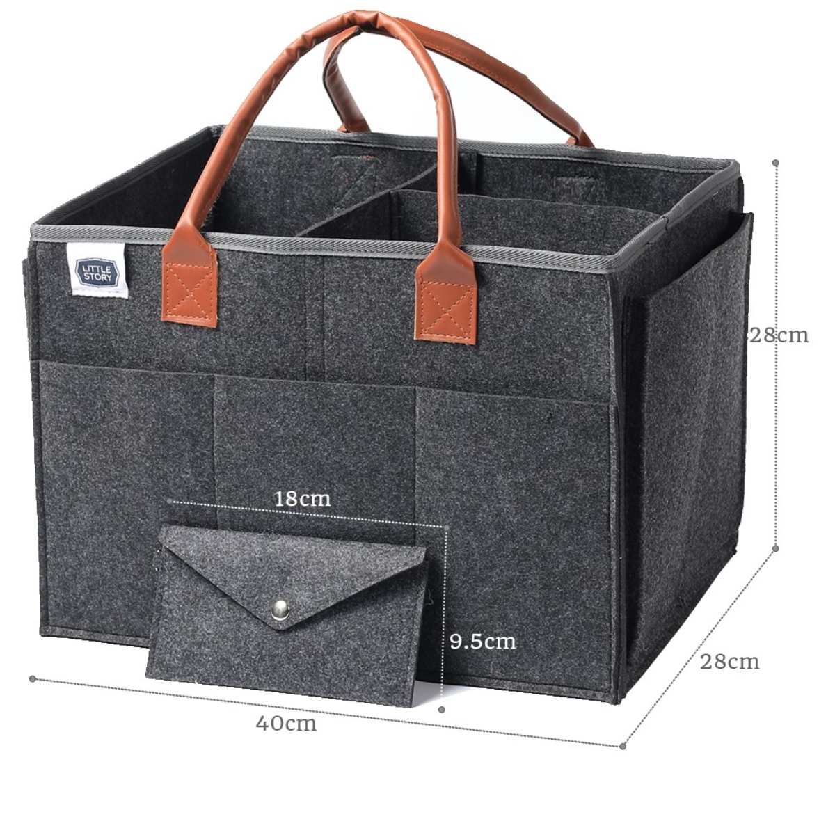 ليتل ستوري منظم حفاضات رمادي غامق كبير مع حقيبة سفر للرضع