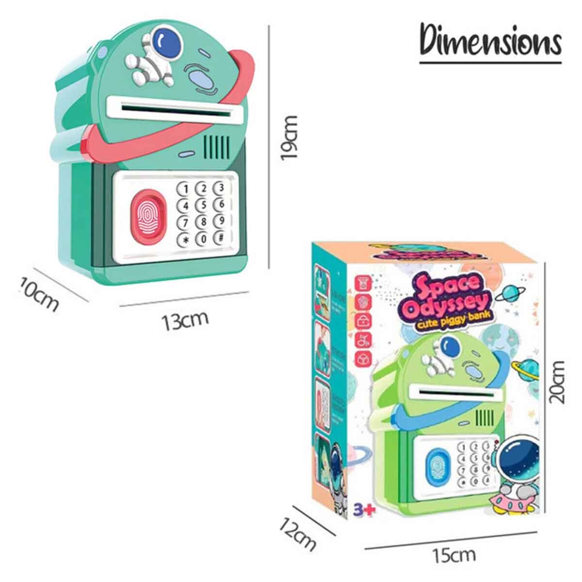 ليتل ستوري حصالة على شكل رائد فضاء باللون الأخضر مع قفل بصمة وموسيقى