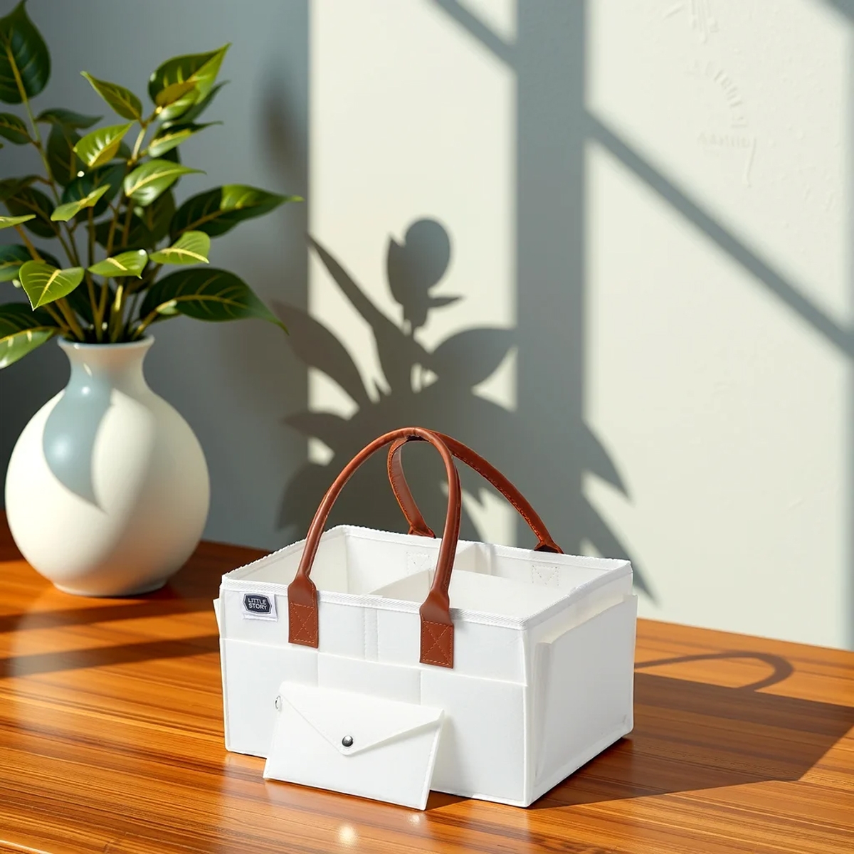 Little Story Medium White Diaper Caddy with Travel Pouch Toddler