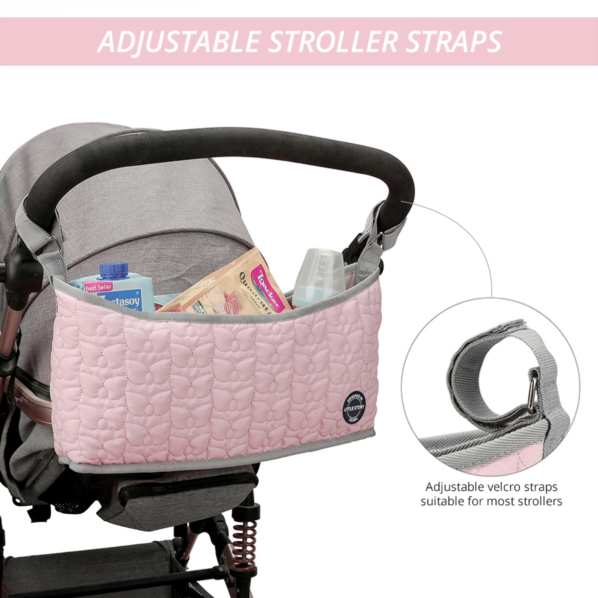 Little Story Pink Quilted Premium Stroller Bag Toddler, 0-2 Years