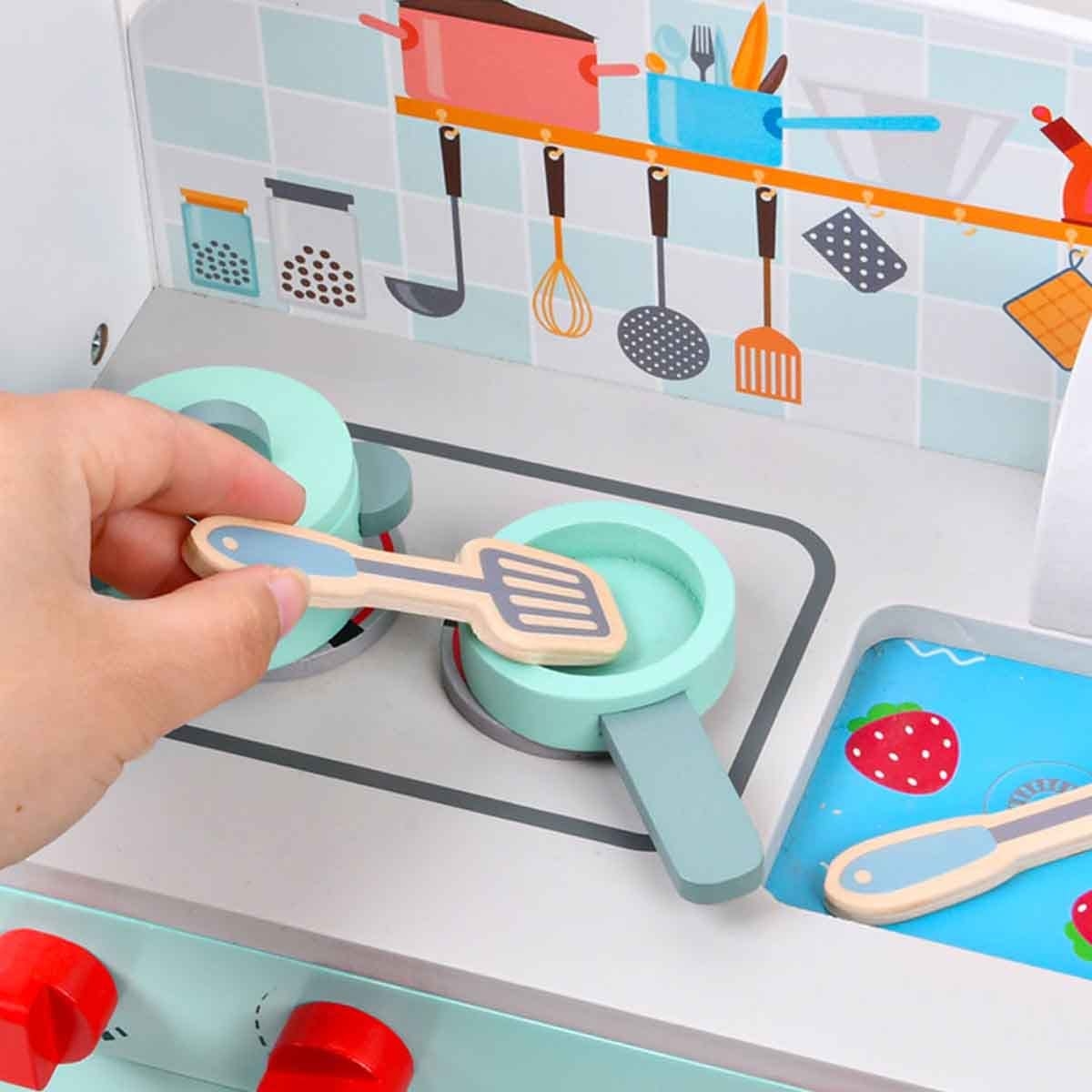 ليتل ستوري مطبخ خشبي مع ثلاجة واكسسوارات طقم لعب للجنسين، 3–4 سنوات