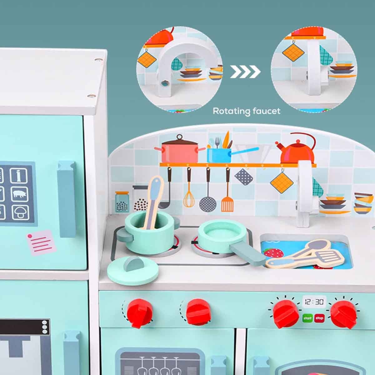 ليتل ستوري مطبخ خشبي مع ثلاجة واكسسوارات طقم لعب للجنسين، 3–4 سنوات