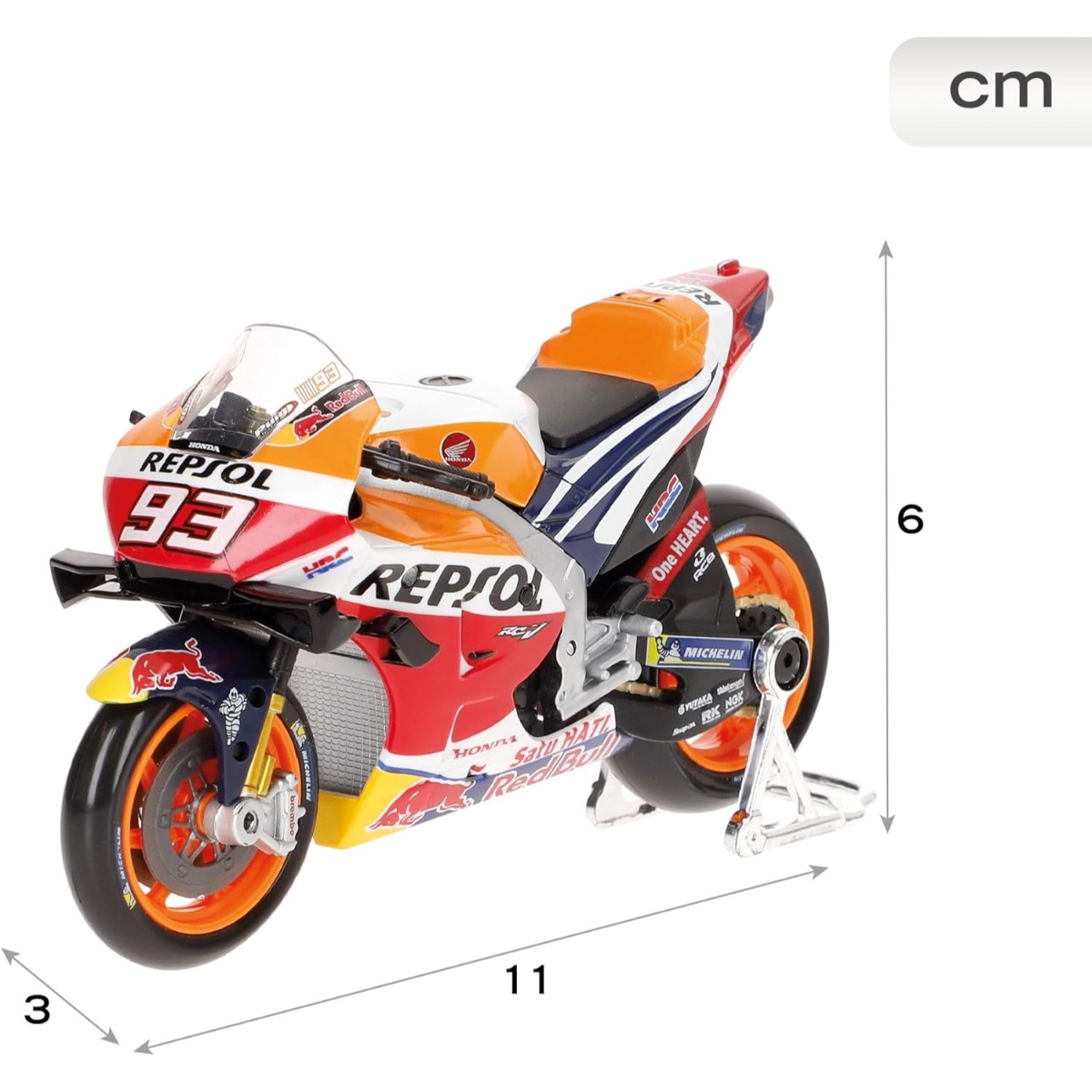 مايستو دراجة نارية هوندا فريق ريبسول 2021 مصبوبة معدنية بمقياس 1:18 للأولاد، 3-4 سنوات