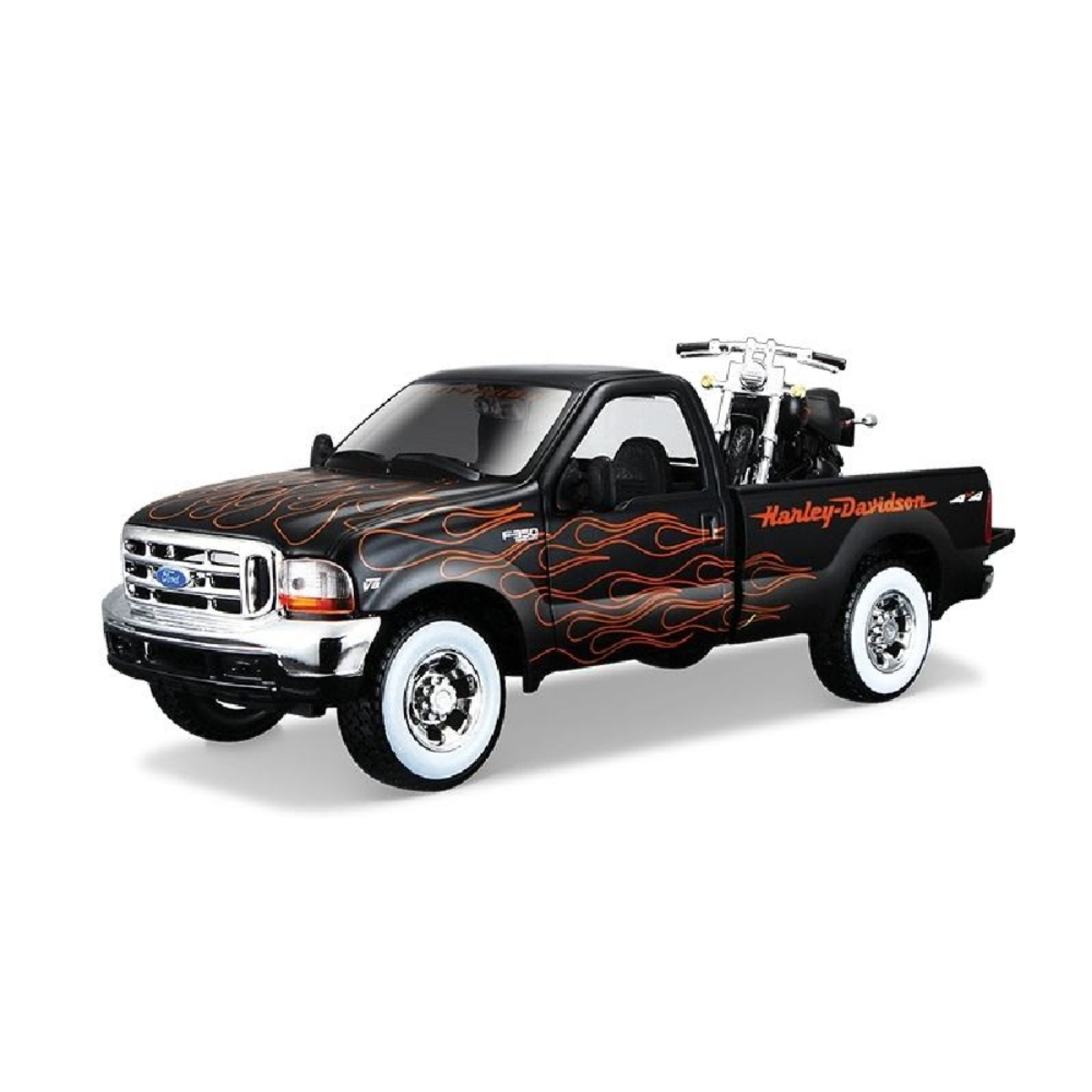 مايستو مجموعة مركبات مصبوبة معدنية متنوعة شاحنة بيك أب مع دراجة نارية بمقياس 1:24 للأولاد، 3-4 سنوات