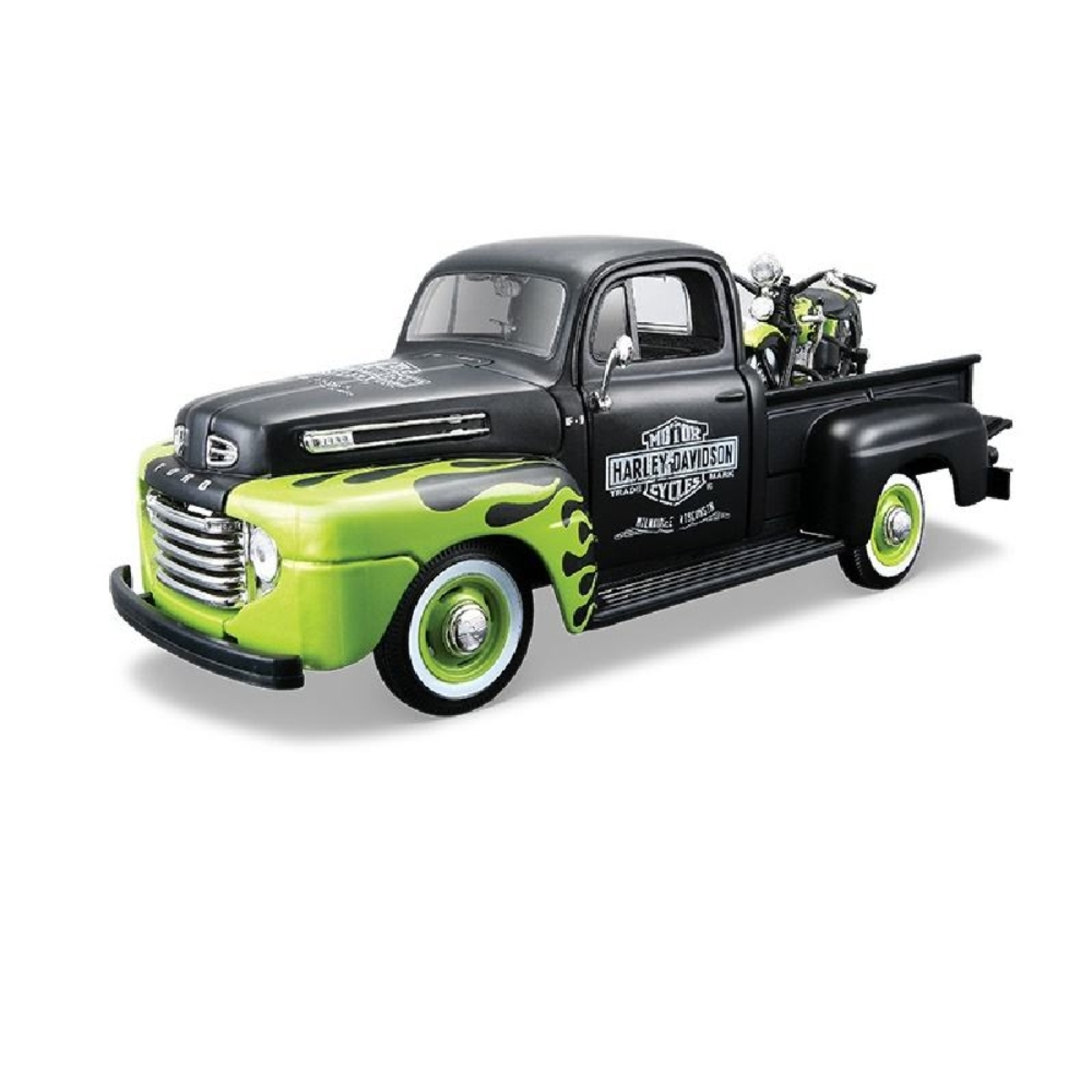 مايستو مجموعة مركبات مصبوبة معدنية متنوعة شاحنة بيك أب مع دراجة نارية بمقياس 1:24 للأولاد، 3-4 سنوات