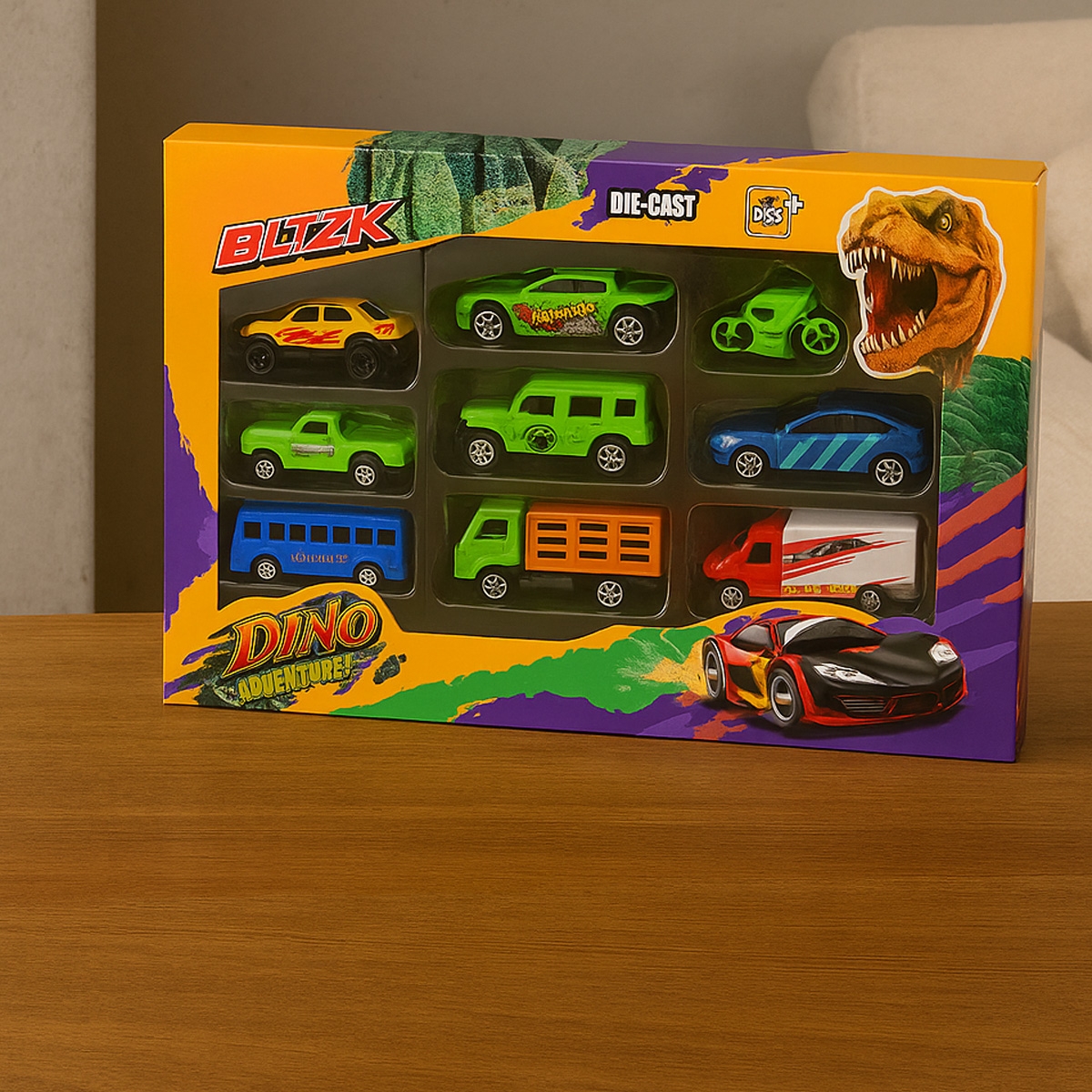 مايستو 1:64 مقياس مغامرات الديناصورات سيارات دايكاست أولاد، 3-4 سنوات، مجموعة من 9